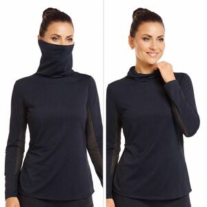 IBKUL Black Mock Neck Sun Shirt Mesh Cooling Top Golf Tennis Small UPF 50+